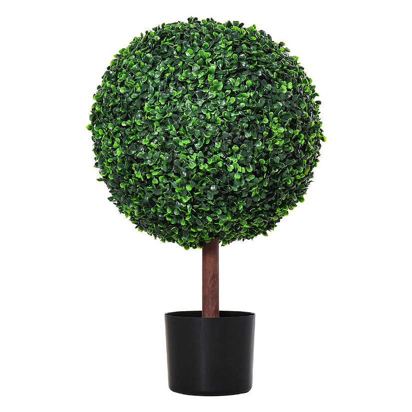 Outsunny 23" Artificial Boxwood Topiary Ball Tree Fake Decorative Plant Nursery Pot Included for Home Balcony Backyard and Garden Image