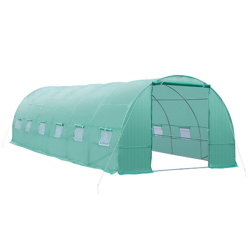 Outsunny 26' x 10' x 7' Outdoor Walk In Tunnel Greenhouse Roll up Windows and Zippered Door Steel Frame and PE Cover Image