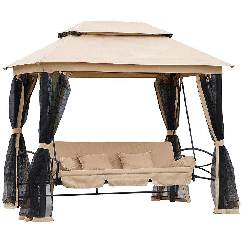 Outsunny 3 Person Outdoor Patio Chair Gazebo Swing with Double Tier