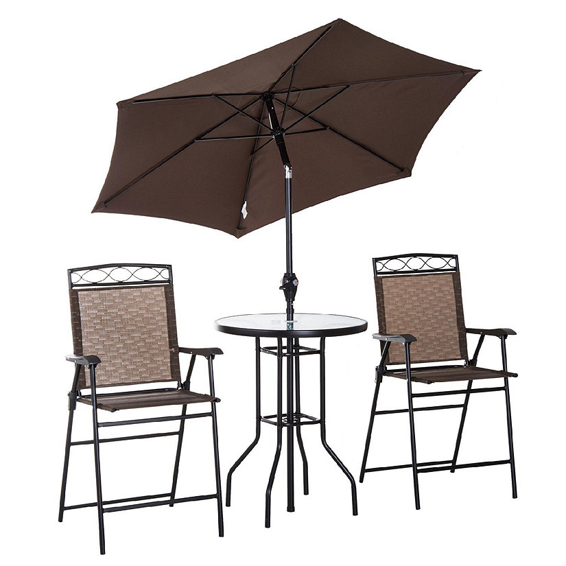 Outsunny 4 Piece Folding Outdoor Patio Pub Dining Table And Chairs Set