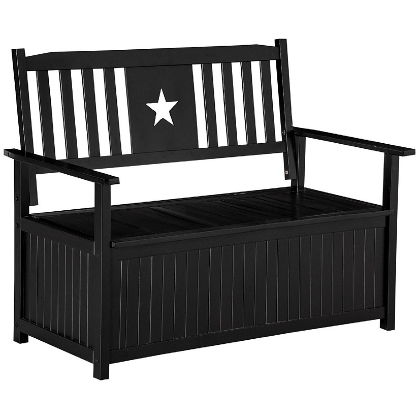 Outsunny 43 Gallon Outdoor Storage Bench Wooden Loveseat Deck Box 2 Seat Container for Store Garden Tools Toys Black Image