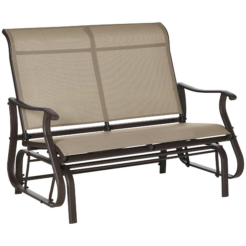 Outsunny 47" Outdoor Double Glider Bench Patio Glider Armchair for Backyard Mesh Seat and Backrest Steel Frame Beige Image