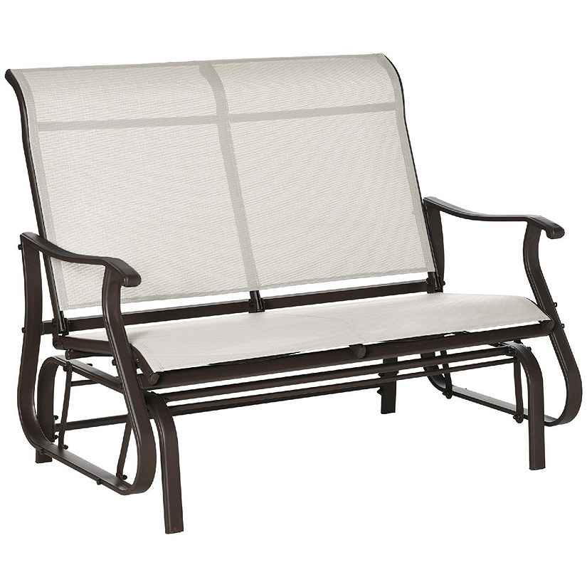 Outsunny 47" Outdoor Double Glider Bench Patio Glider Armchair for Backyard Mesh Seat and Backrest Steel Frame Cream White Image