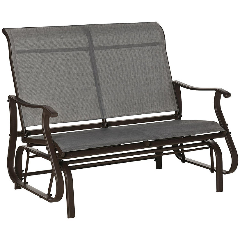 Outsunny 47" Outdoor Double Glider Bench Patio Glider Armchair for Backyard Mesh Seat and Backrest Steel Frame Mixed Grey Image