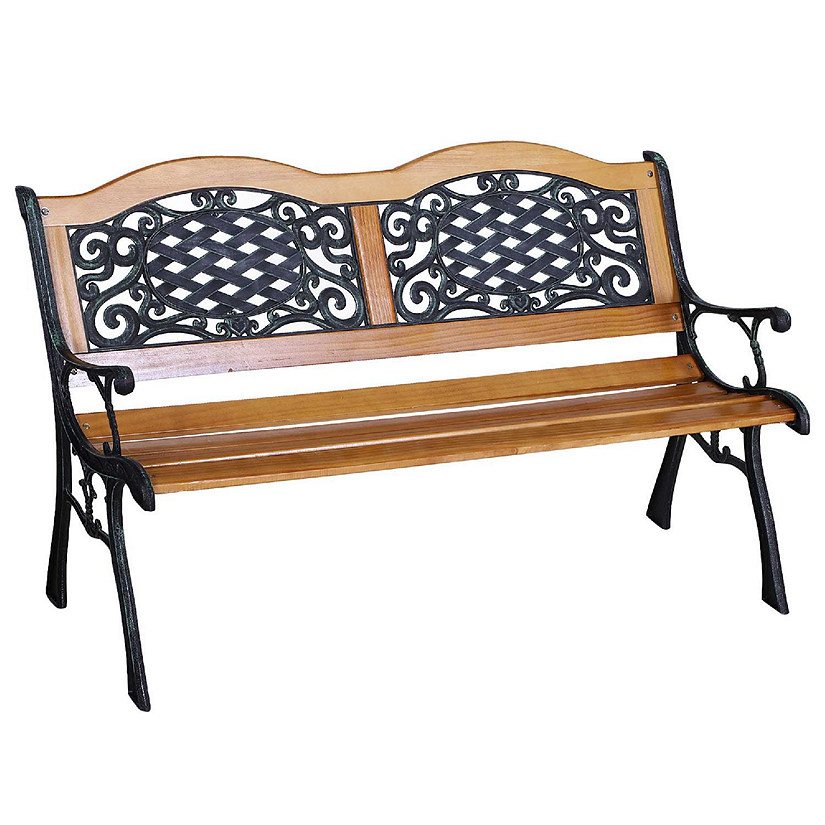 Outsunny 50" Garden Bench Outdoor Loveseat Cast Steel Legs Antique Armrest and Backrest for Patio Deck and Yard Image