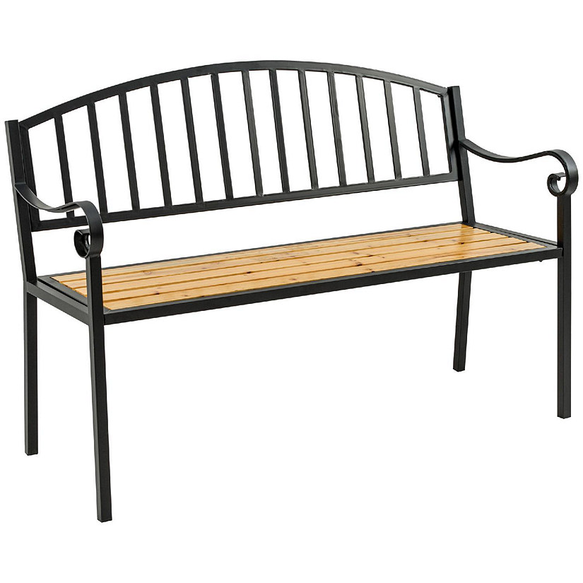 Outsunny 50" Garden Bench Patio Loveseat Antique Backrest Wood Seat and Steel Frame for Backyard or Porch Image