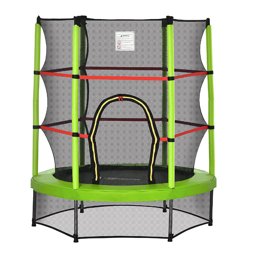 Outsunny 5FT Kids Trampoline with Enclosure Net Indoor Outdoor Rebounder Age 3 to 6 Years Old Green Image