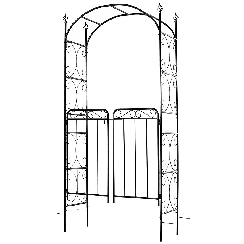 Outsunny 7' Steel Garden Arbor Arch Scrollwork Doors for Ceremony Weddings Party Backyard Lawn Image