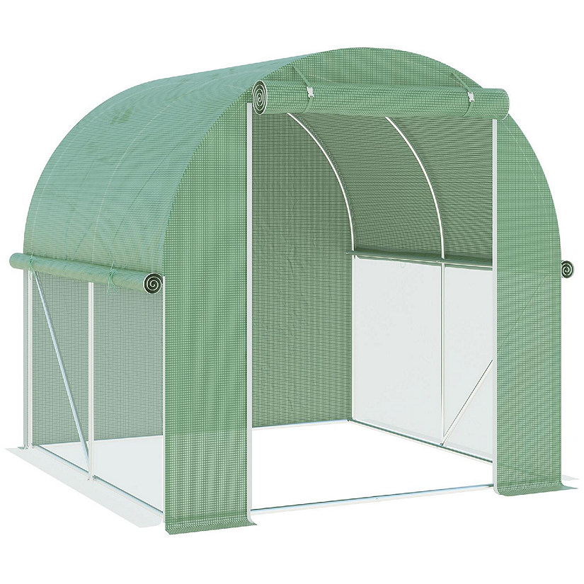 Outsunny 7' x 7' x 7' Tunnel Greenhouse Outdoor Walk In Hot House Roll up Windows and Zippered Door Steel Frame PE Cover Green Image