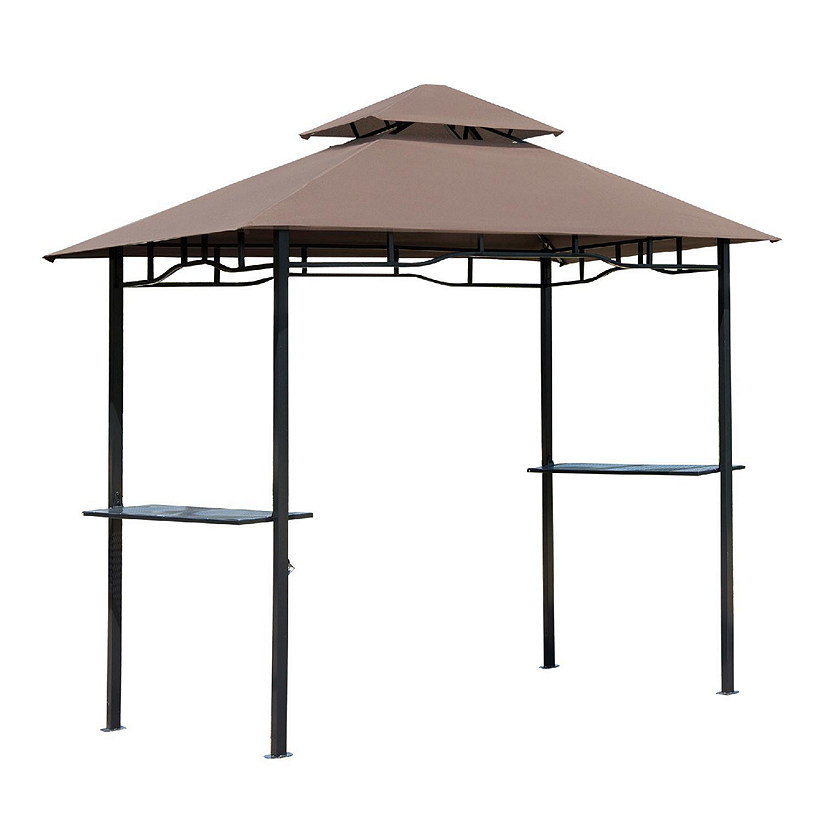 Outsunny 8' Patio BBQ Grill Gazebo Canopy 2 Tier Flame Retardant Cover Large Storage Work Platform and Stylish Utility Image