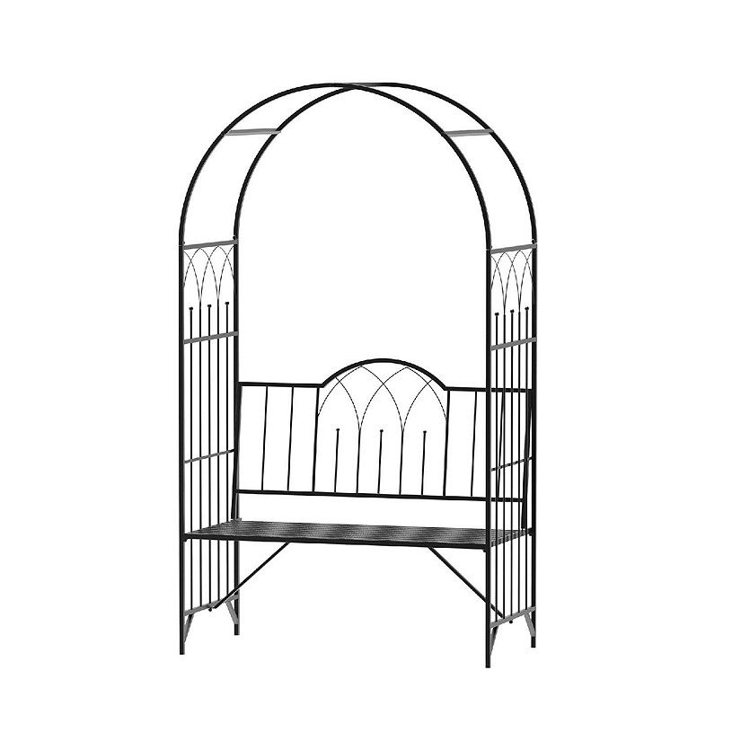 Outsunny 80" Metal Garden Arbor Archway Relaxing Bench and Delicate Scrollwork Perfect for Weddings and Backyards Image
