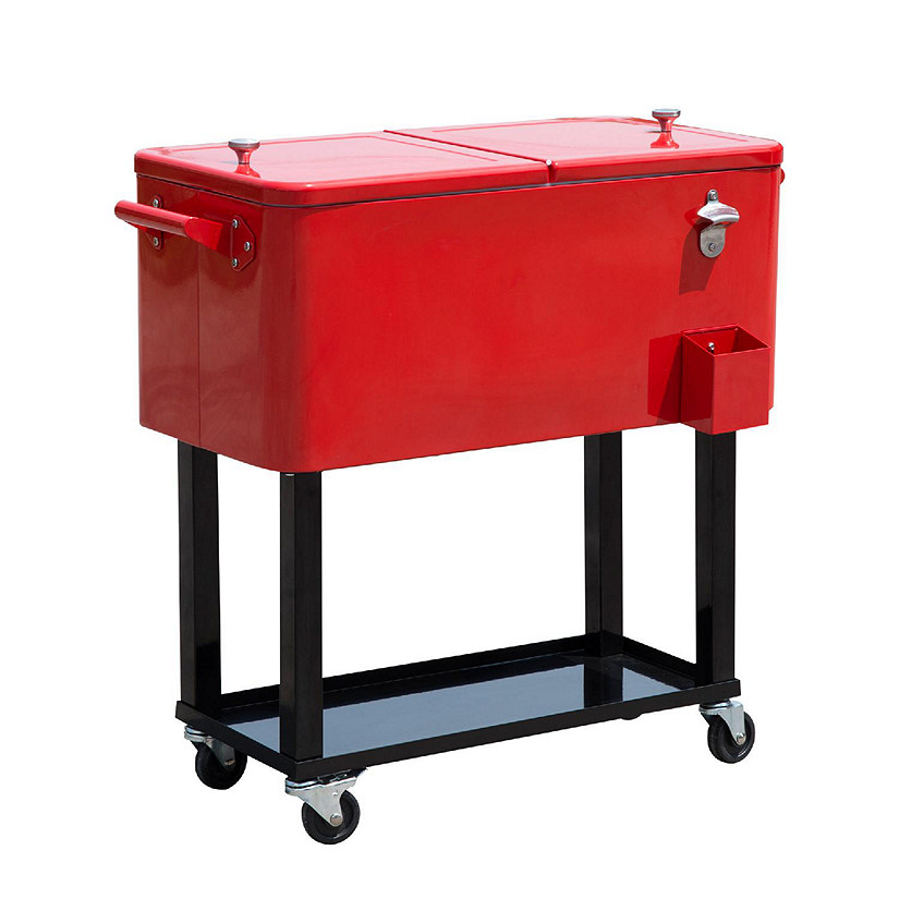 Outsunny 80 QT Rolling Cooler Ice Chest on Wheels Outdoor Stand Up