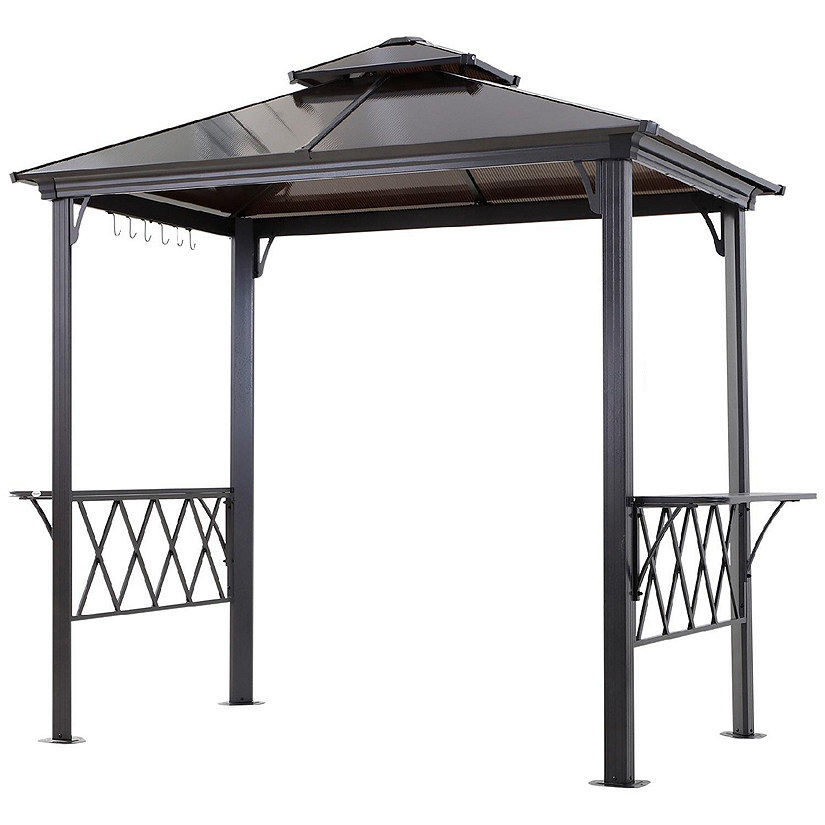 Outsunny 9' x 5' Grill Gazebo Hardtop BBQ Canopy 2 Tier Shelves Serving Tables for Backyard Patio Lawn Image