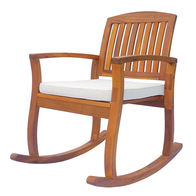 Outsunny Acacia Wood Rocking Chair Cushioned Seat Lounging Patio Rocker for Outdoor Home Patio Teak Image