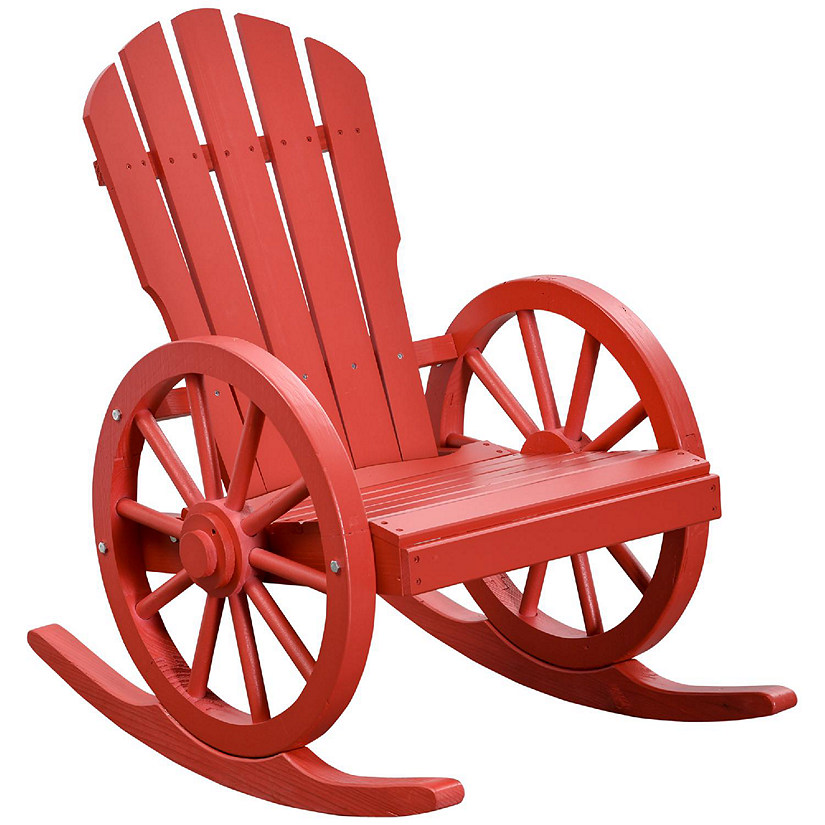 Outsunny Adirondack Rocking Chair Slatted Design and Oversize Back for Porch Poolside or Garden Lounging Red Image