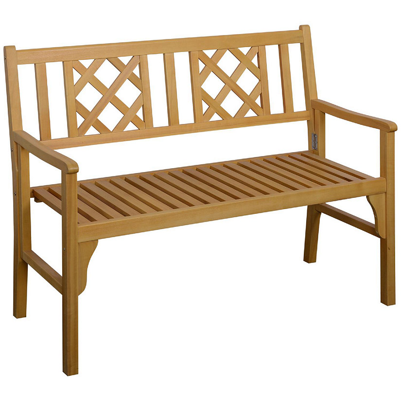 Outsunny Foldable Garden Bench 2 Seater Patio Wooden Bench Loveseat Chair Backrest and Armrest for Patio Porch or Balcony Yellow Image