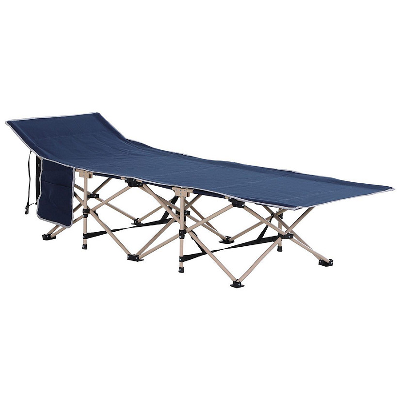 Outsunny Folding Camping Cots for Adults Carry Bags Side Pockets Outdoor Portable Sleeping Bed for Travel Camp Vocation Blue Image