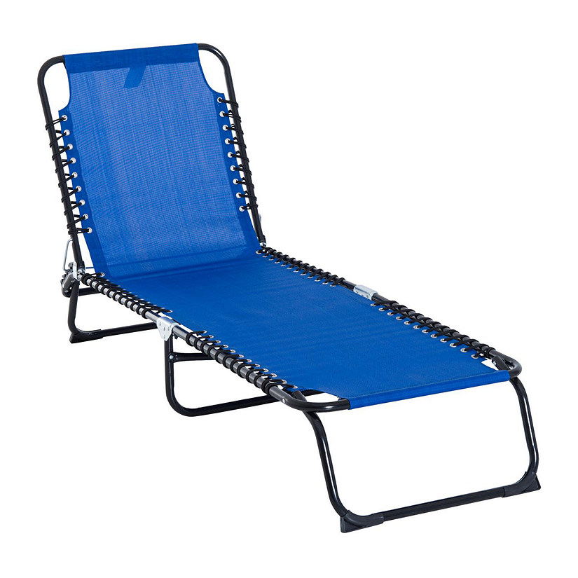 Outsunny Folding Chaise Lounge Chair Reclining Garden Sun Lounger 4 Position Adjustable Backrest for Patio Deck and Poolside Dark Blue Image