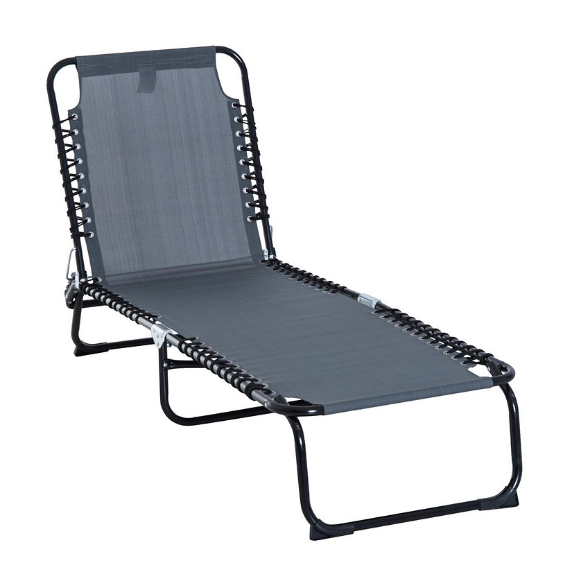 Outsunny Folding Chaise Lounge Chair Reclining Garden Sun Lounger 4 Position Adjustable Backrest for Patio Deck and Poolside Grey Image