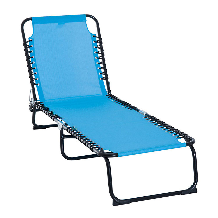 Outsunny Folding Chaise Lounge Chair Reclining Garden Sun Lounger 4 Position Adjustable Backrest for Patio Deck and Poolside Light Blue Image
