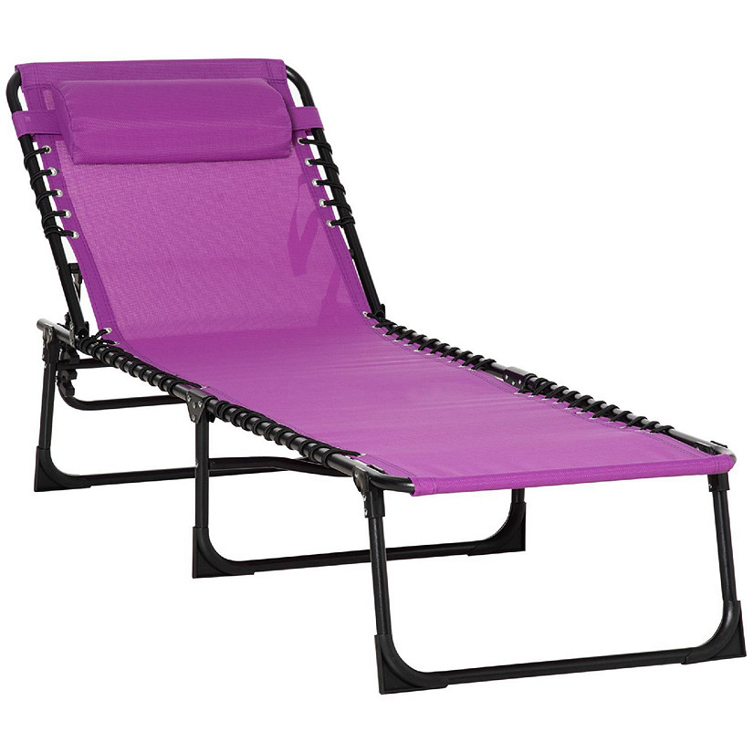 Outsunny Folding Chaise Lounge Chair Reclining Garden Sun Lounger 4 Position Adjustable Backrest for Patio Deck and Poolside Purple Image