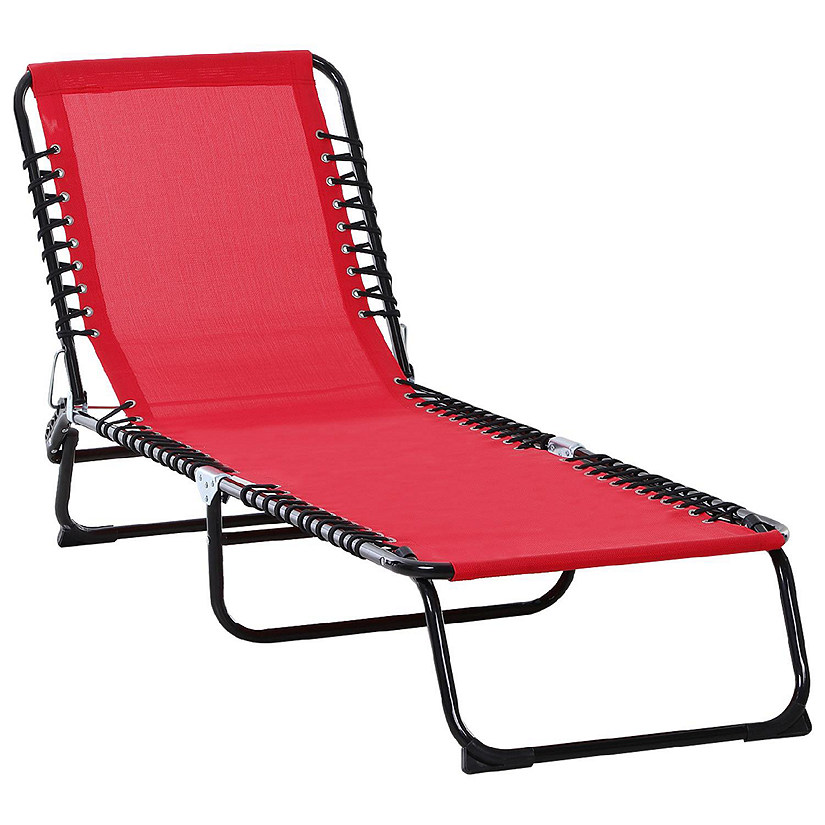 Outsunny Folding Chaise Lounge Chair Reclining Garden Sun Lounger 4 Position Adjustable Backrest for Patio Deck and Poolside Wine Red Image