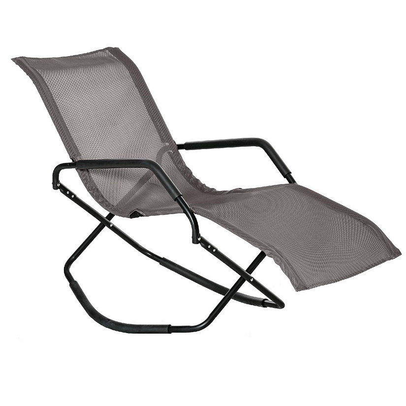 Outsunny Garden Rocking Sun Lounger Outdoor Zero gravity Folding Reclining Rocker Lounge Chair for Sunbathing Brown Image