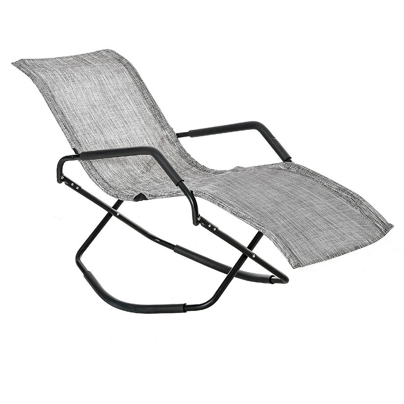 Outsunny Garden Rocking Sun Lounger Outdoor Zero gravity Folding Reclining Rocker Lounge Chair for Sunbathing Grey Image