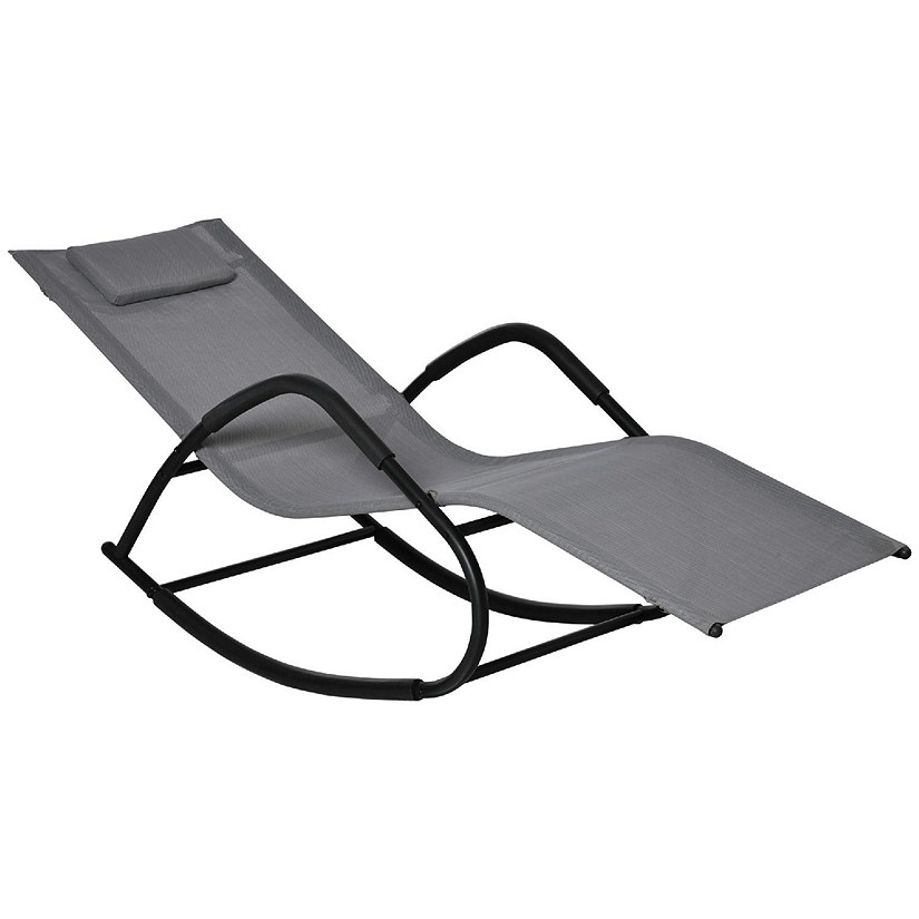 Outsunny Garden Rocking Sun Lounger Outdoor Zero gravity Reclining Rocker Lounge Chair for Patio Deck Poolside Sunbathing Grey Image