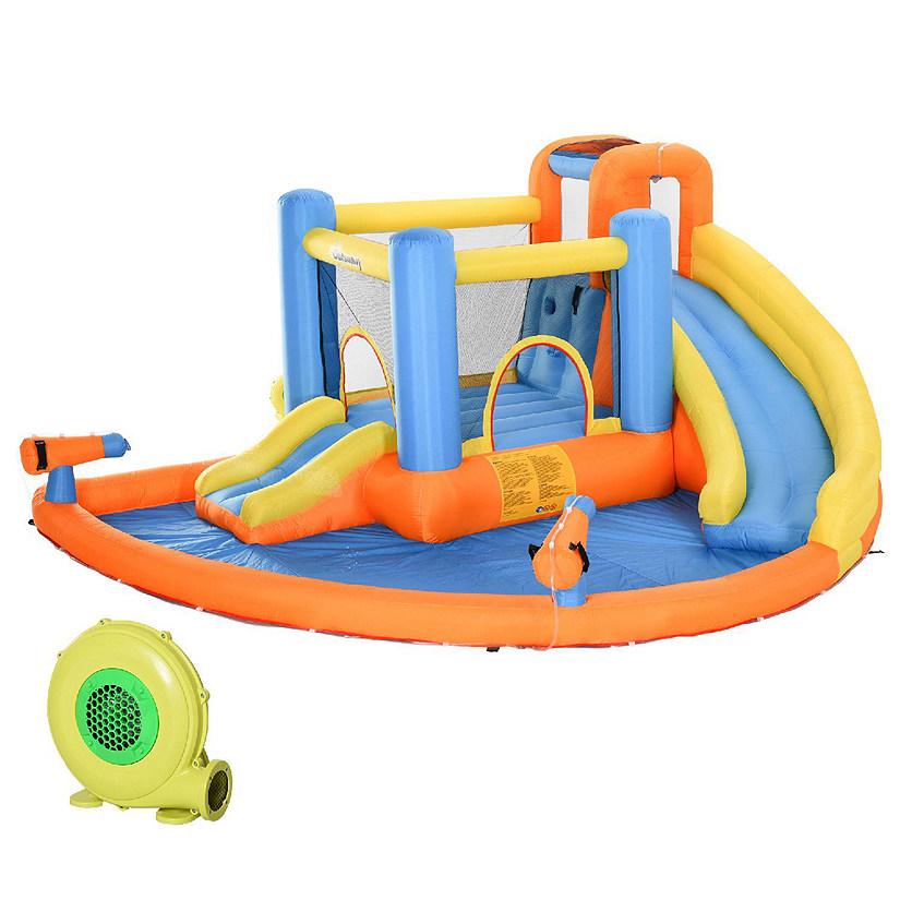 Outsunny Kids Inflatable Water Slide 5 in 1 Inflatable Bounce House Jumping Castle with Water Pool Slide Climbing Walls and 2 Water Guns Image