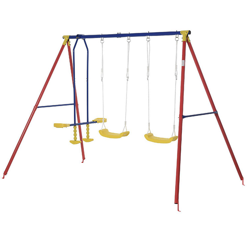 Outsunny Kids Swing Set w/ 2 Seats Glider Adjustable Hanging Rope for Backyard Image