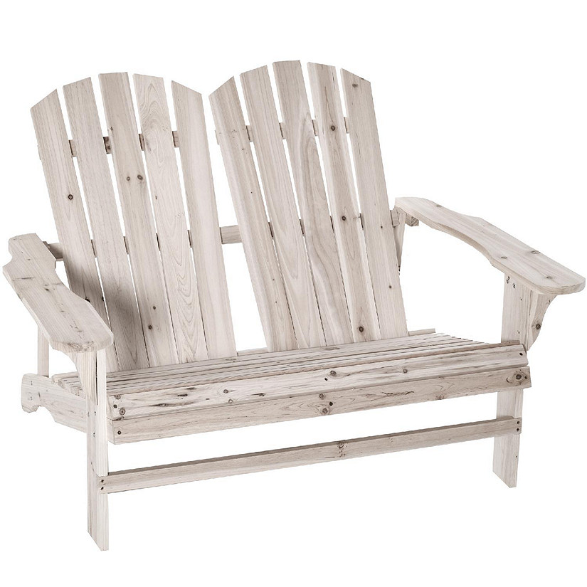 Outsunny Outdoor Adirondack Chair Wooden Loveseat Bench Lounger Armchair Flat Back for Garden Deck Patio Natural Image