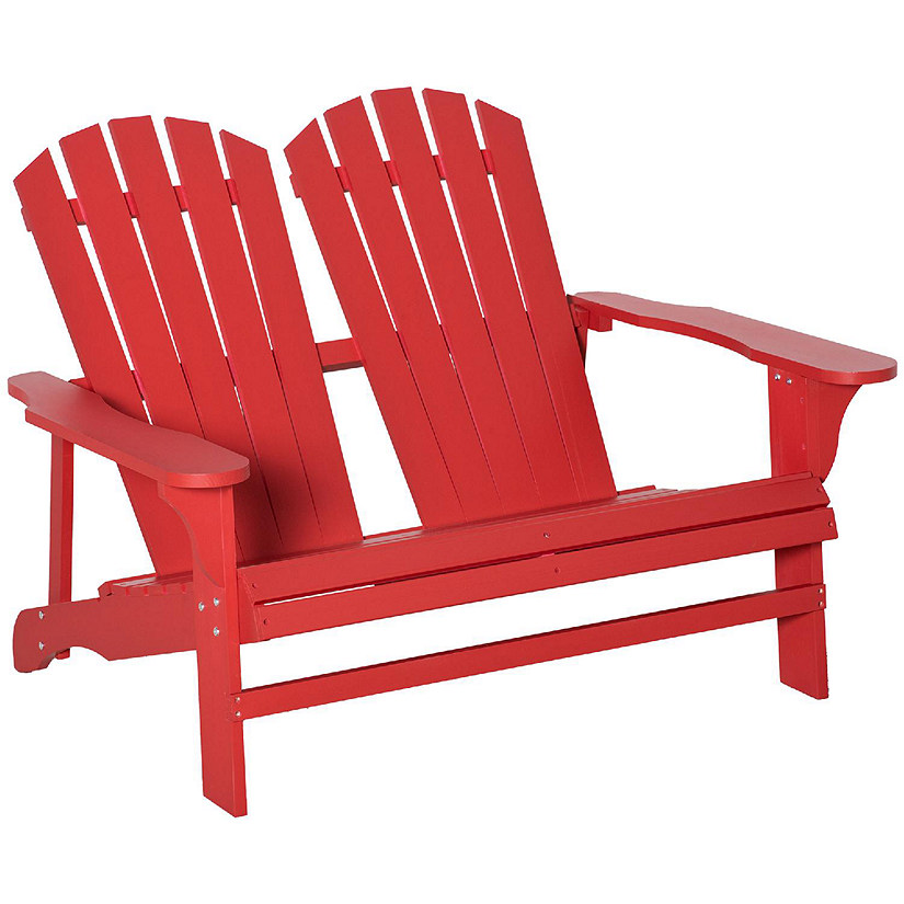 Outsunny Outdoor Adirondack Chair Wooden Loveseat Bench Lounger Armchair Flat Back for Garden Deck Patio Red Image