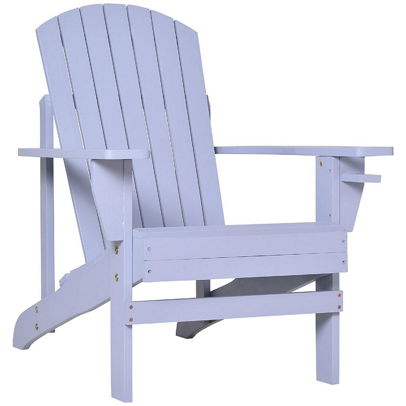 Outsunny Outdoor Classic Wooden Adirondack Deck Lounge Chair Ergonomic Design and a Built In Cup Holder Grey Image
