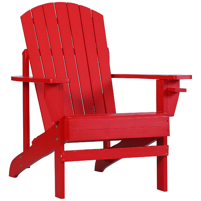Outsunny Outdoor Classic Wooden Adirondack Deck Lounge Chair Ergonomic Design and a Built In Cup Holder Red Image