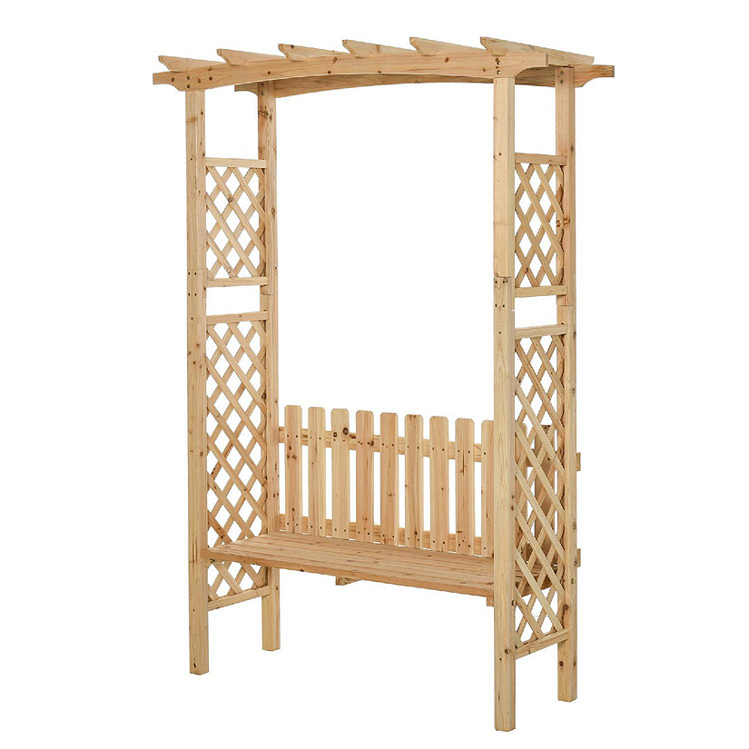 Outsunny Outdoor Garden Bench Arch Pergola Natural Fir Wood Build Protective Varnish and 2 Person Ergonomic Bench Image