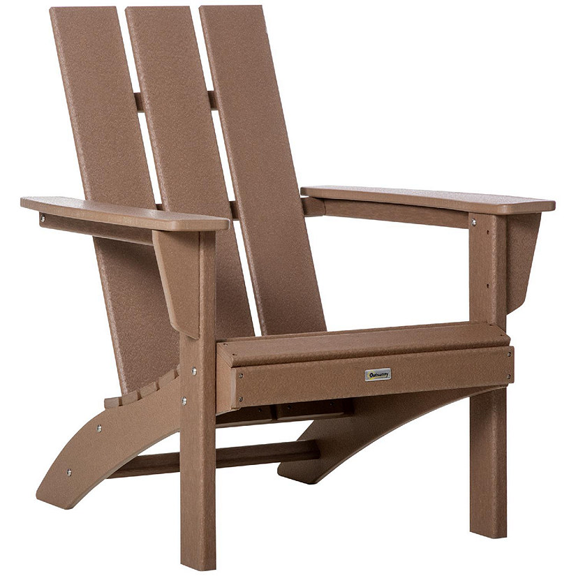 Outsunny Outdoor HDPE Adirondack Chair Plastic Deck Lounger High Back and Wide Seat Brown Image