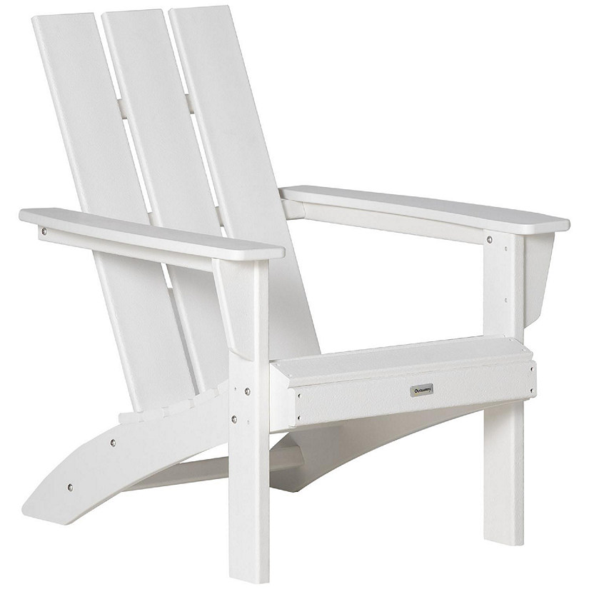 Outsunny Outdoor HDPE Adirondack Chair Plastic Deck Lounger High Back and Wide Seat White Image