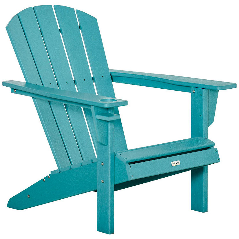 Outsunny Outdoor Hdpe Adirondack Deck Chair Plastic Lounger With Cup Holder High Back And Wide Seat Turquoise~14218494$NOWA$