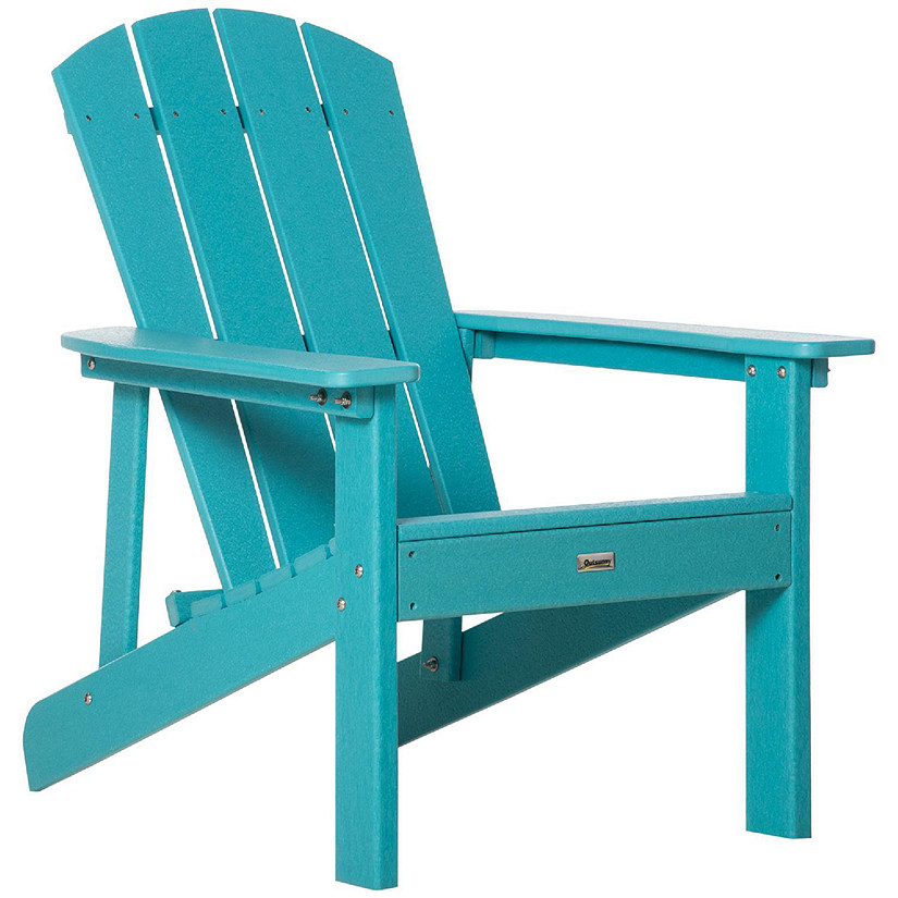 Outsunny Outdoor HDPE Adirondack Deck ChairPlastic Lounger High Back and Wide Seat Turquoise Image