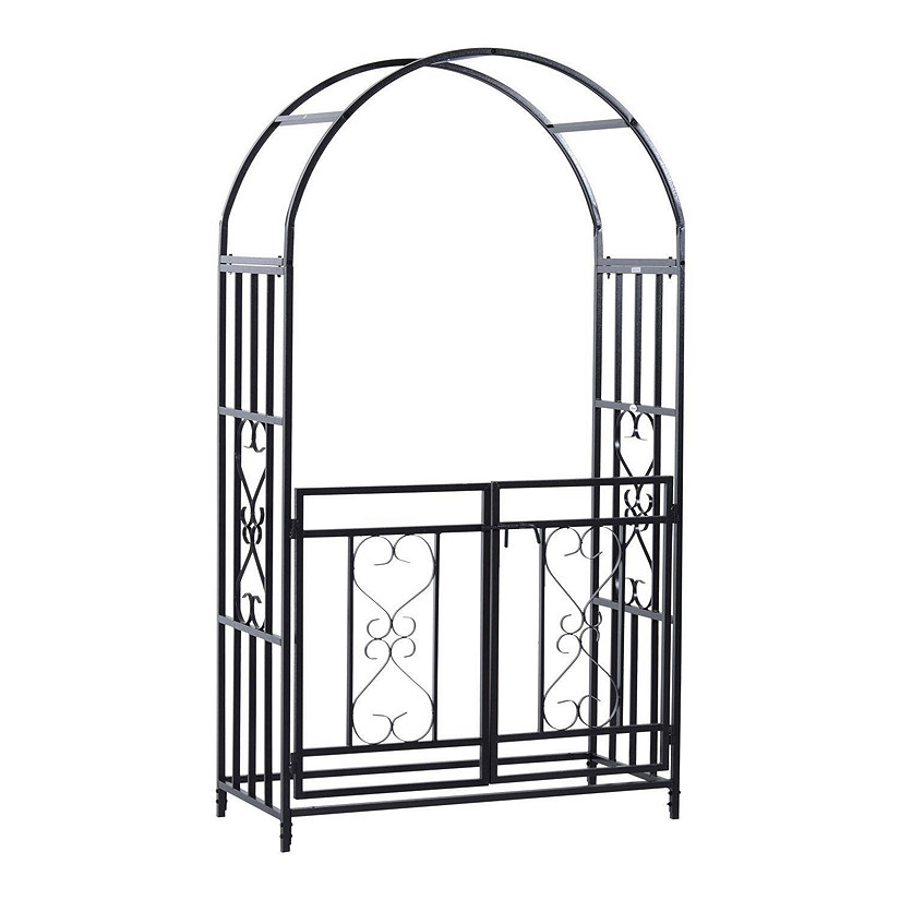 Outsunny Outdoor Metal Garden Arbor Arch with Double Gate Weather 