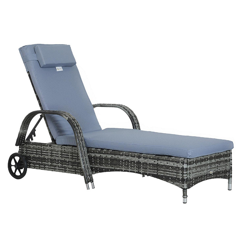 Outsunny Outdoor Rattan Wicker Chaise Lounge Chair with Height