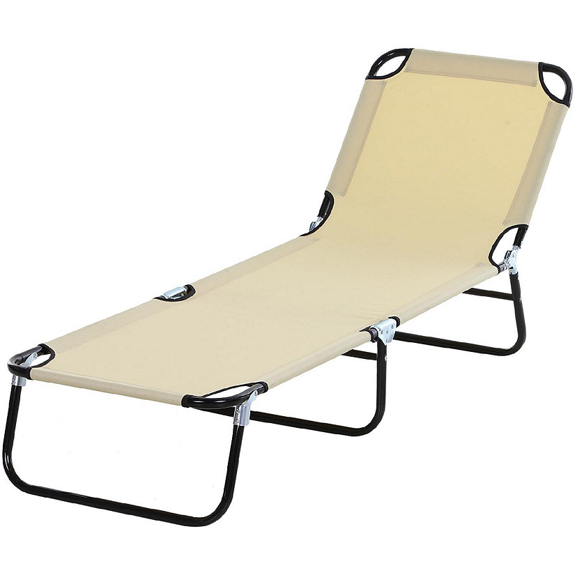 Outsunny Outdoor Sun Lounger Folding Chaise Lounge Chair w/ 4 Position Adjustable Backrest for Beach Poolside and Patio Beige Image