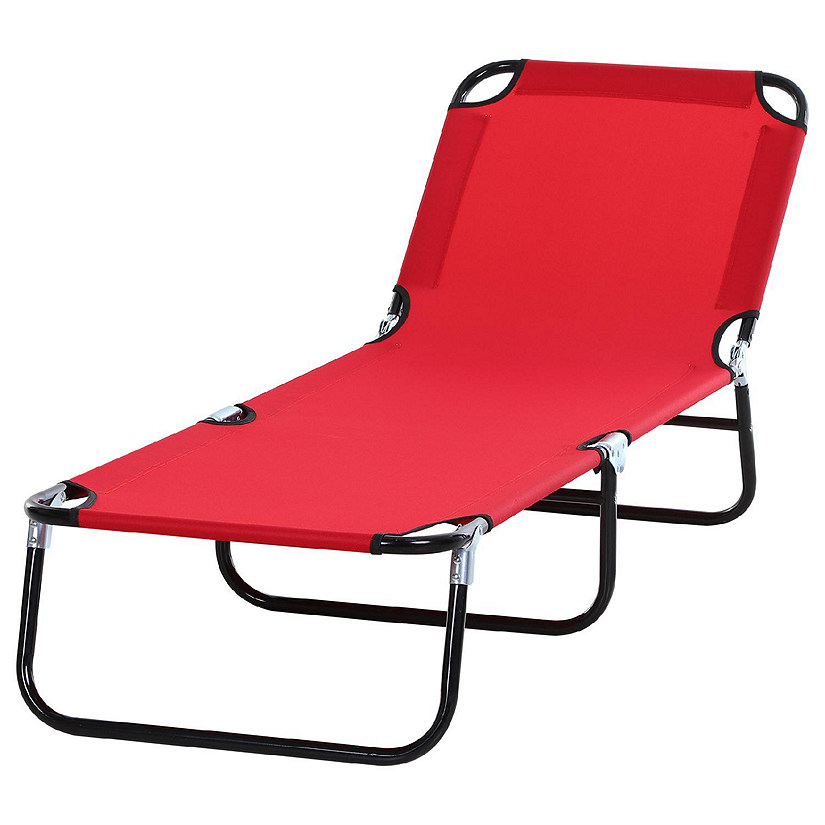 Outsunny Outdoor Sun Lounger Folding Chaise Lounge Chair w/ 4 Position Adjustable Backrest for Beach Poolside and Patio Red Image
