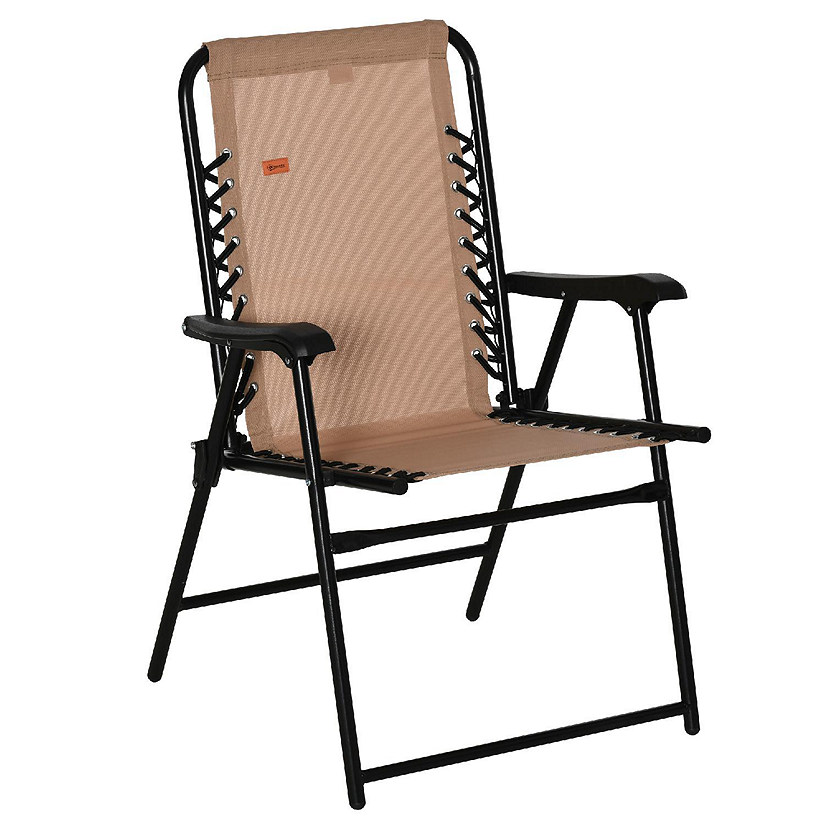 Outsunny Patio Folding Chair Outdoor Portable Chair for Camping Pool Beach Deck Lawn Chair Armrest Beige Image