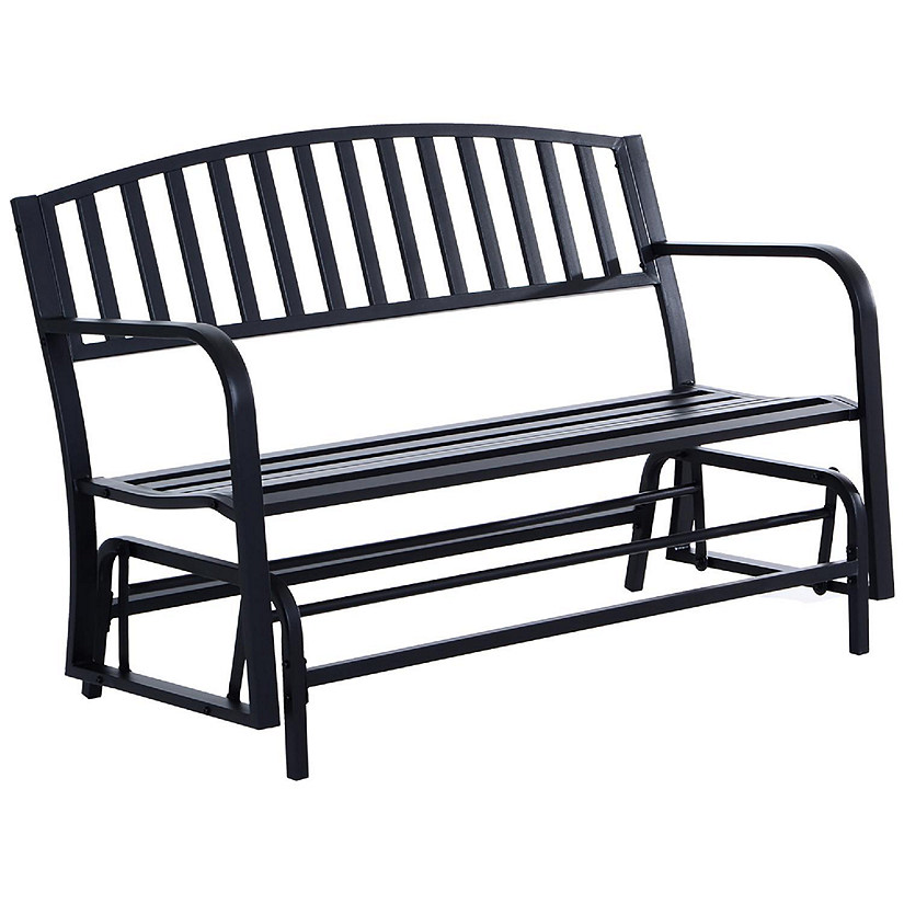 Outsunny Patio Glider Bench Outdoor Swing Rocking Chair Loveseat Power Coated Sturdy Steel Frame Black Image