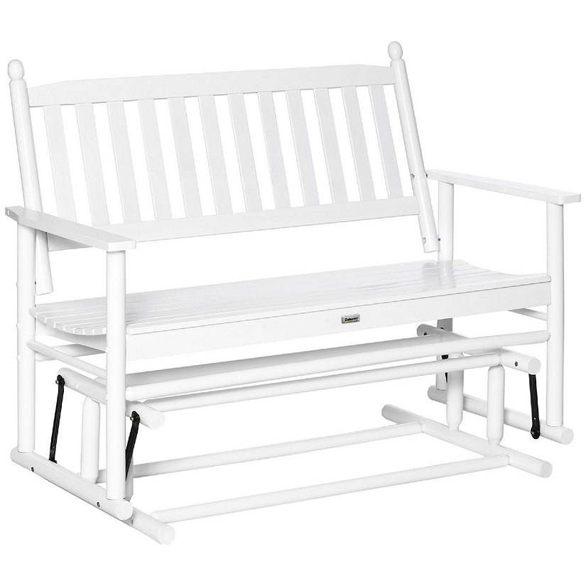 Outsunny Patio Glider Bench Outdoor Swing Rocking Chair Loveseat Sturdy Wooden Frame White Image