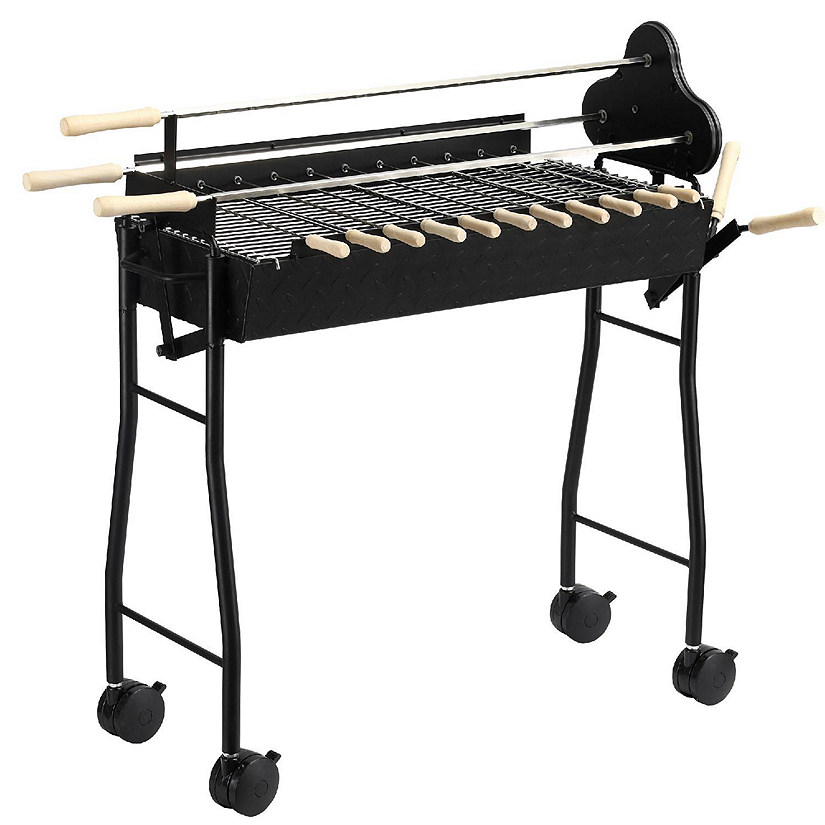 Outsunny Portable Rotisserie Charcoal BBQ Grill Large/Small Skewers Strong Steel and 4 Wheels for Portability Image