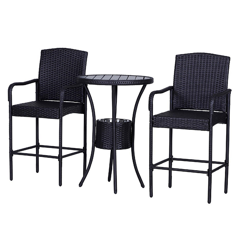 Outsunny Rattan Wicker Bar Set for 3 PCS with Ice Buckets Patio