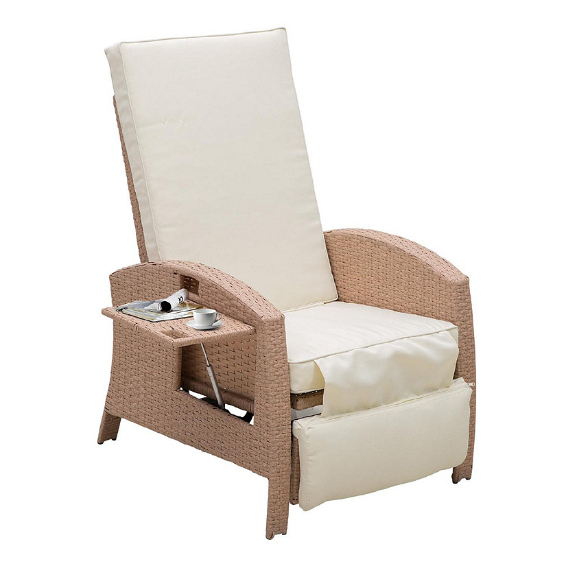 Outsunny Rattan Wicker Recliner Adjustable Back Side Table Lounge Chair Image